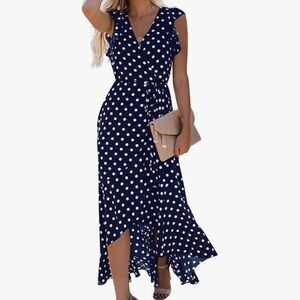 Elegant Navy Polka Dot Maxi Dress